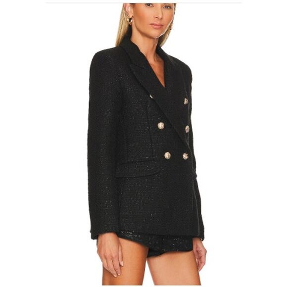New NWT Revolve Line And Dot Darling Black Tweed Wool Blend Blazer Jacket XS - Picture 3 of 14